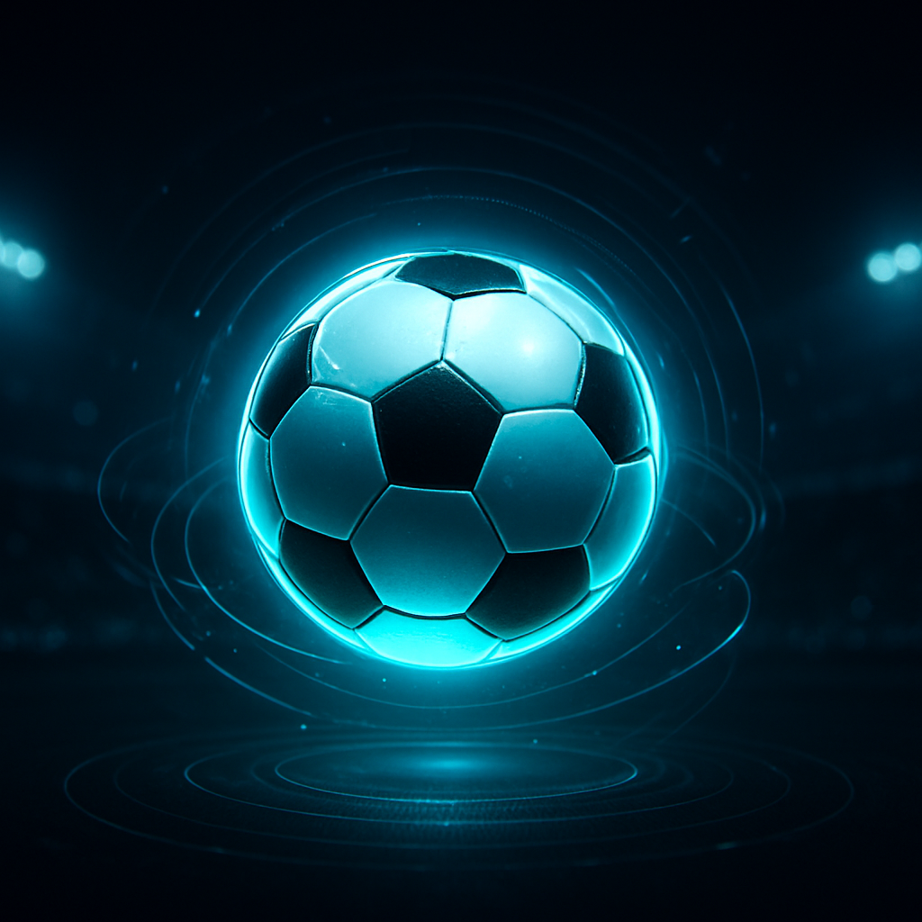 Glowing football in a futuristic stadium arena